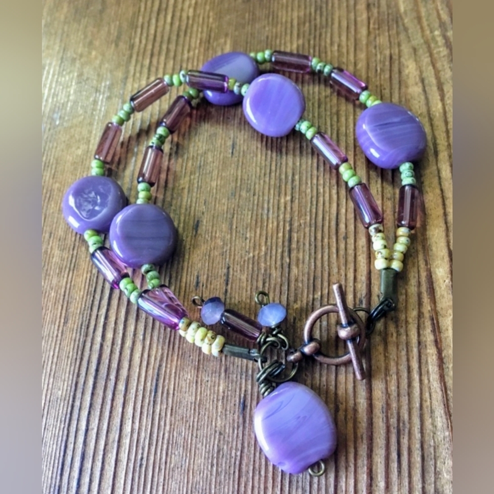 Purple and Green Double Strand Ladies Beaded Bracelet, Handmade Ladies B…